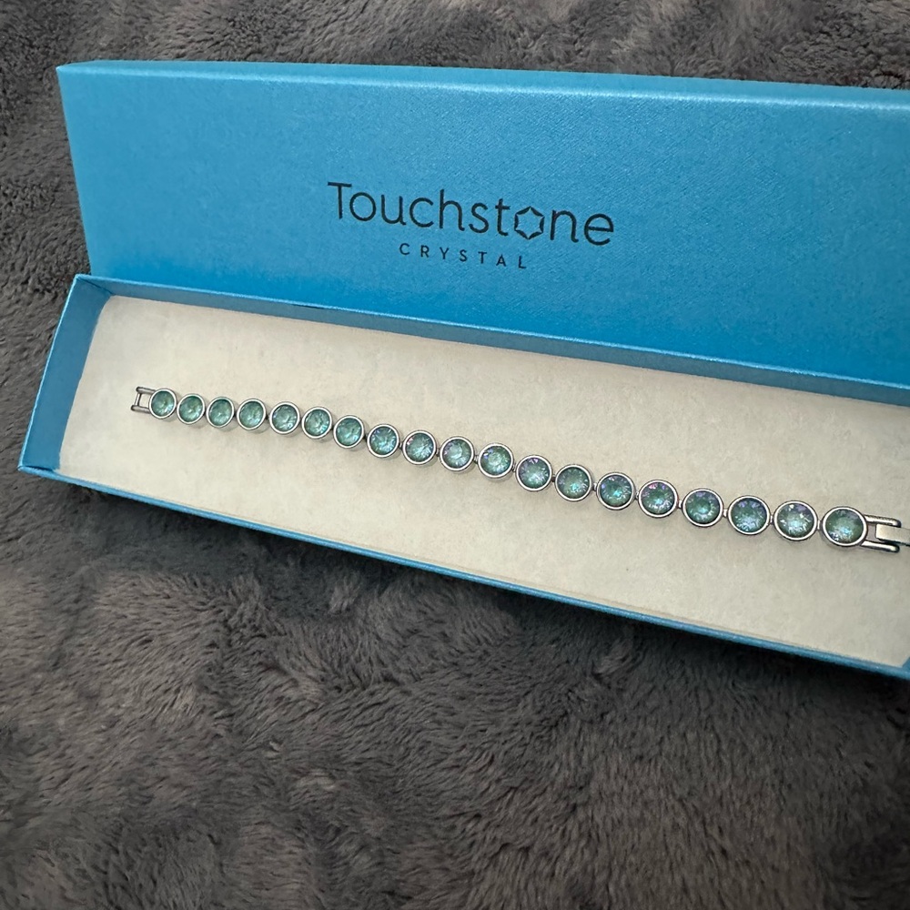 Touchstone Crystal Silver ice Bracelet sage with Green and Blue Accents